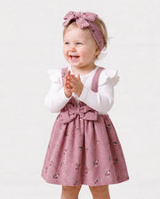 2pcs Baby Girl Floral Print Combo Dress with Headband Set ColorBlock