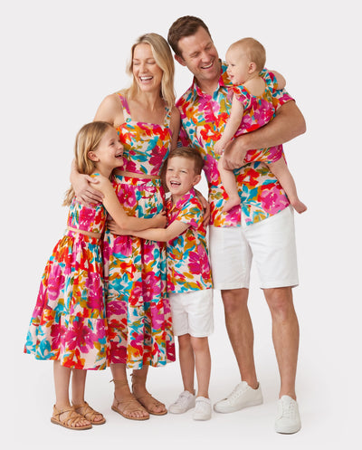Conjuntos a juego coloridos para toda la familia, top sin mangas con tirantes y falda, conjuntos de camisa para vacaciones de verano, playa, sesiones de fotos, viajes Rosa fuerte