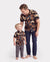 Daddy & Son Floral Print Beach Wear Short-sleeve Shirt Set for Summer Vacation Family Looks Black+White