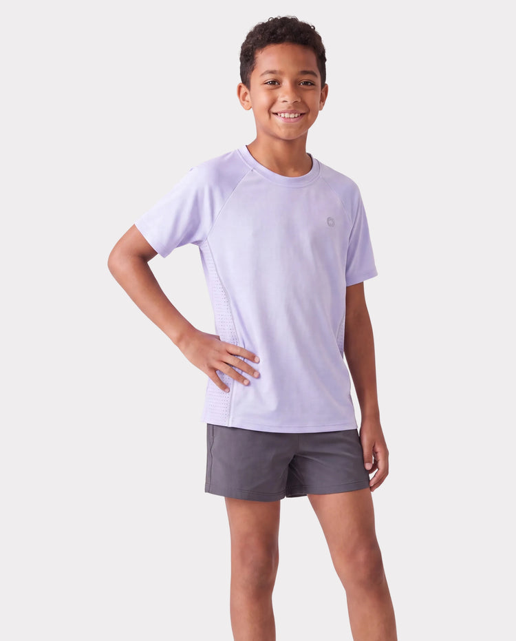 Camiseta deportiva PatPat Rapidair para niños y niñas, de secado rápido y enfriamiento instantáneo, con protección solar UPF 100+, color morado claro