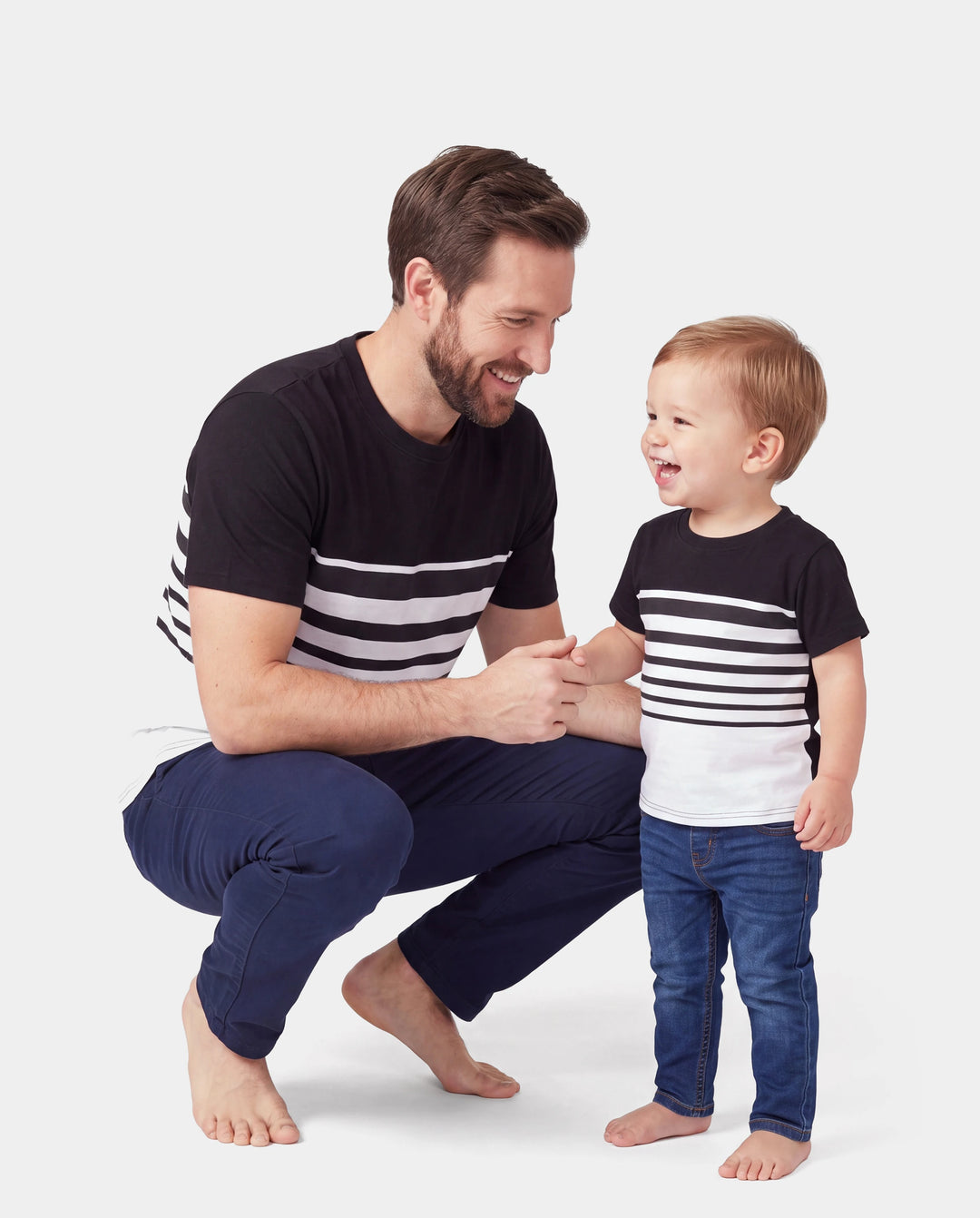 Daddy & Son Cotton Set Black and White Stripe T-shirt Black+White