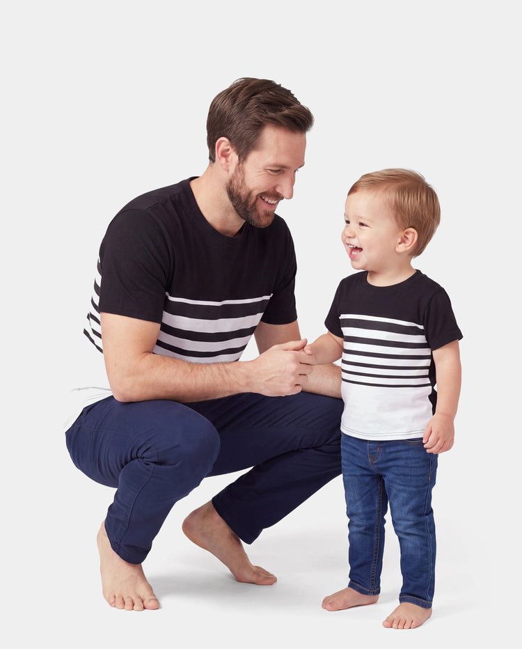 Daddy & Son Cotton Set Black and White Stripe T-shirt Black+White