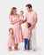 Family Matching Pink Outfits Flower Print Smocked Tie-Back Cotton Dress for Mom & Daughter, Solid Shirts for Dad & Son, Perfect for Summer Family Outings & Photos Mauve Pink