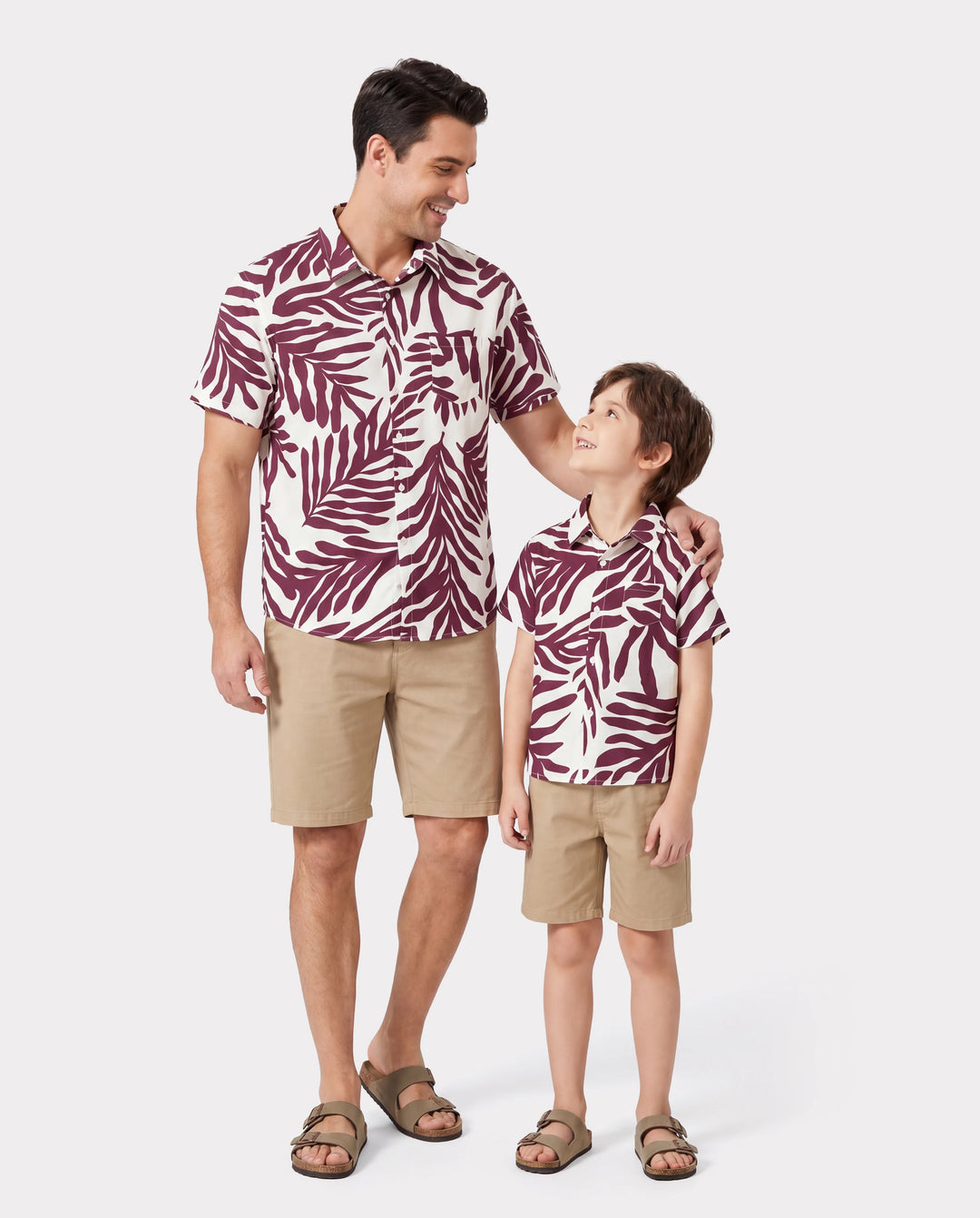 Daddy & Son Outfits Red Leaf Print Shirts for Hawaii/Cruise/Resort/Casual Wear White