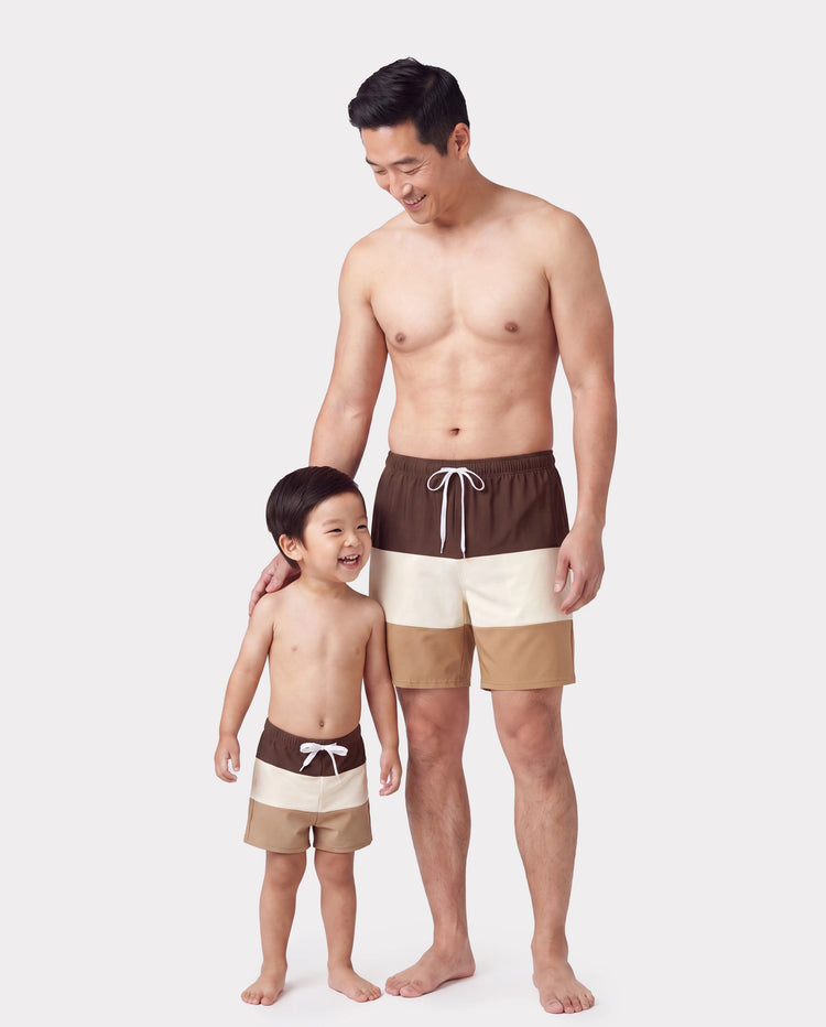 Daddy & Son Color Block Swimsuits Summer Beach Vacation Swimwear Coffee