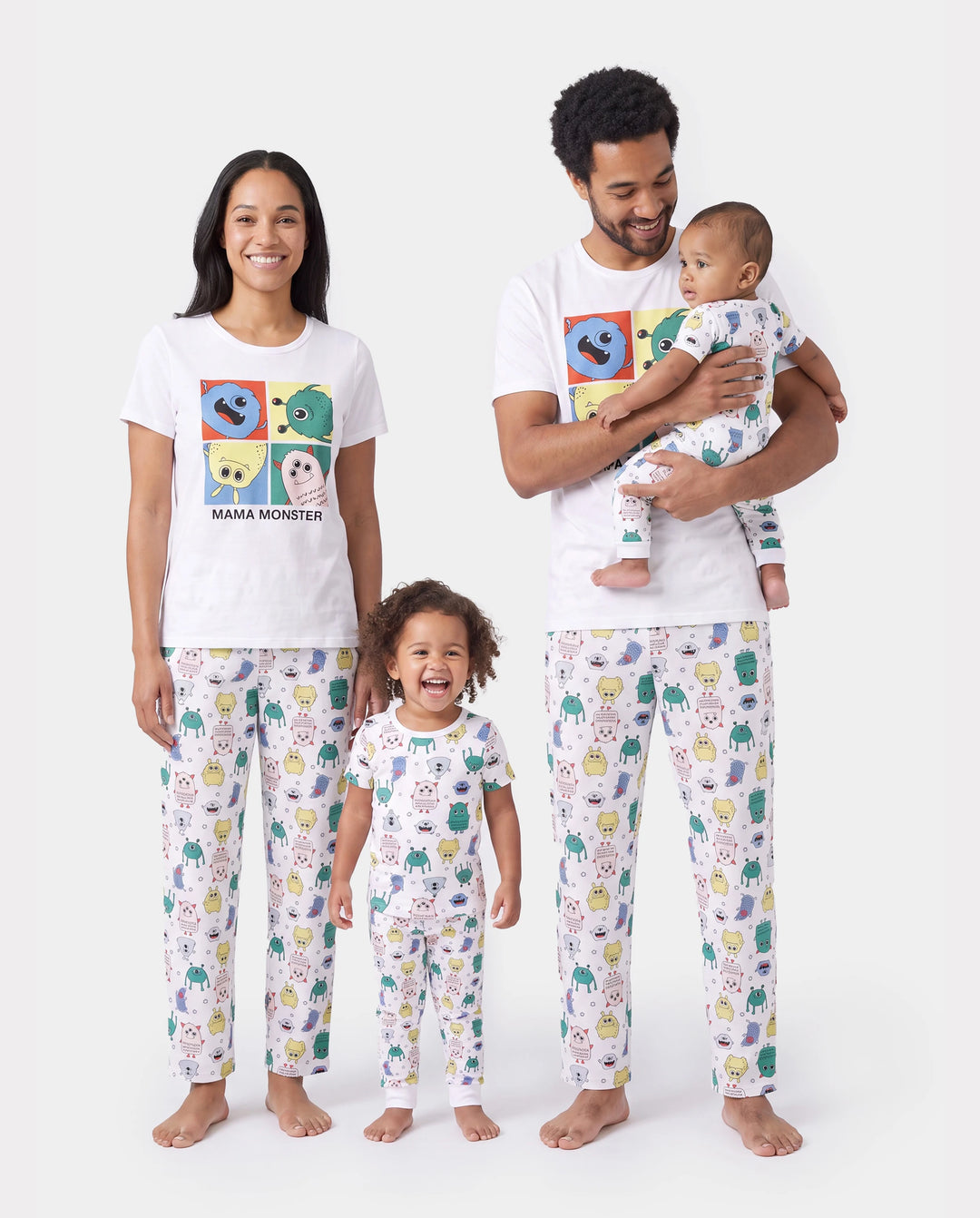 Bamboo Family Pajamas Cute Little Monster Print Short-sleeve Matching Pajama Set ( Snug-Fitting for Children ) White