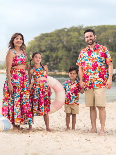Colorful Family Matching Outfits sSleeveless Strap Top and Skirt Co-ord Set & Shirt Sets Summer Vacation Clothe for Beach, Photoshoots, Travel Hot Pink