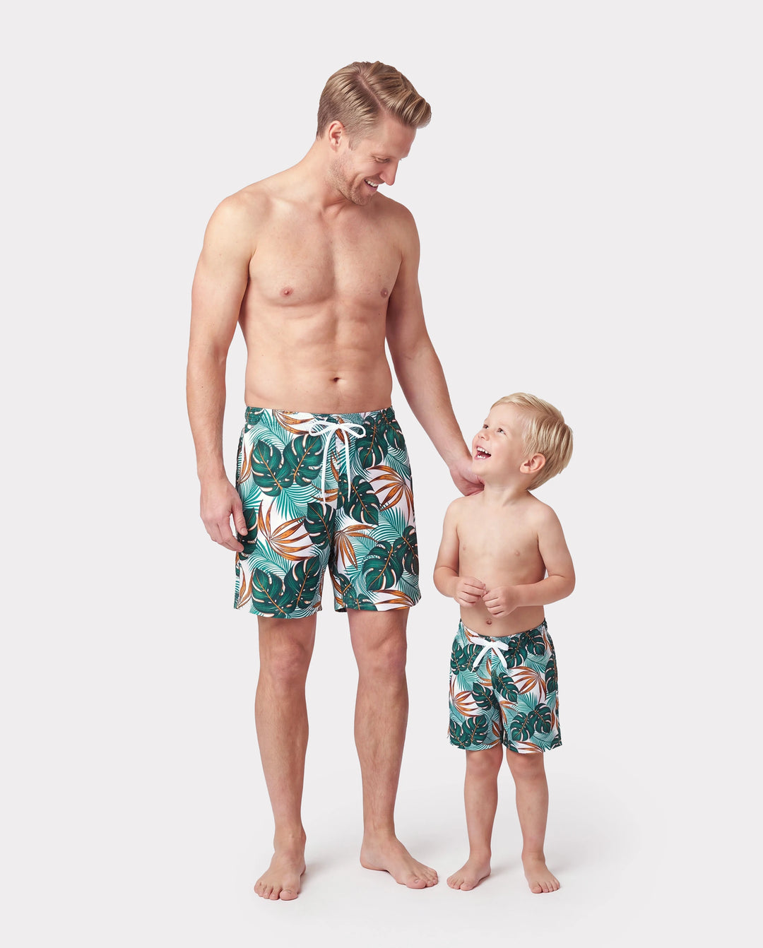 Daddy & Son Allover Plants Print Swim Trunks Shorts Dark Green