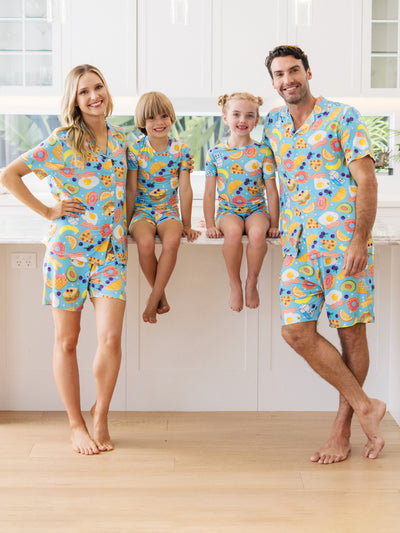 Family Matching Bamboo Pajamas Soft Bamboo Viscose PJs for Men Women Kids Toddler, Fun Food & Fruit Print Short-sleeve Sleepwear Blue