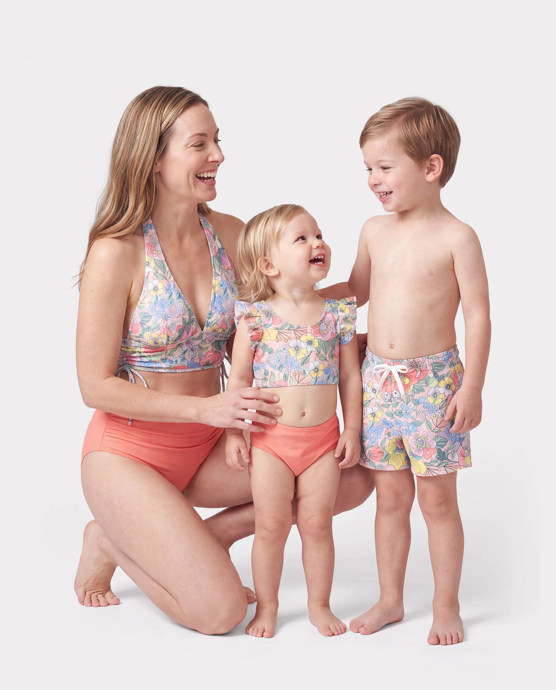 Mommy & me Floral Swimwear Bikini Set for Mom & Daughter Floral Board Shorts for Dad & Son, Cute Beach Outfits for Vacation & Pool Days Multi-color