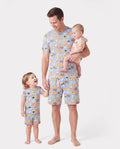 Daddy & Son Bamboo Family Pajamas Vacation Theme Print Short-sleeve Matching Pajama set (Snug-Fitting for Children) Color block