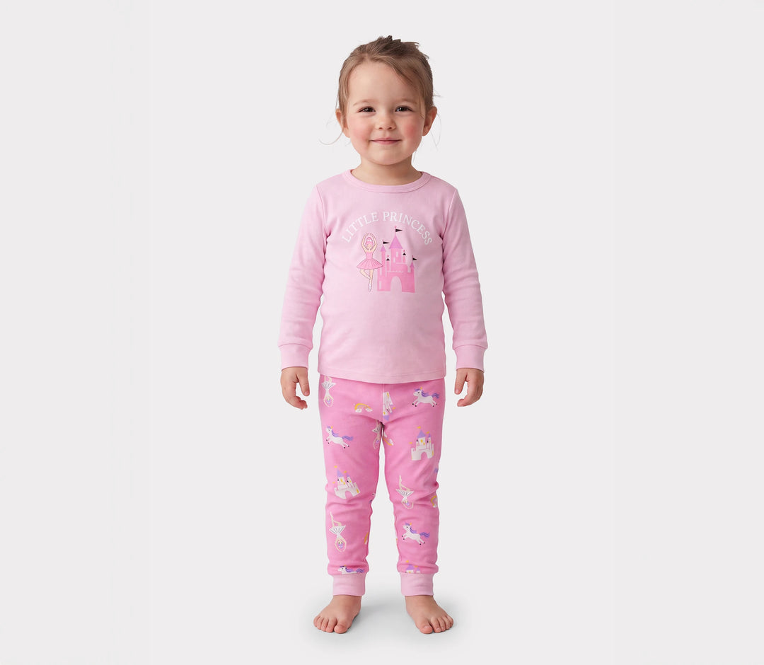Toddler / Kids 4-piece Organic Cotton Pajamas 4-in 1 Snug fit PaJama Set for Girls Pink