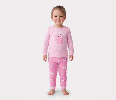 Kleinkind / Kinder 4-teiliger Pyjama aus Bio-Baumwolle 4-in-1 eng anliegendes Pajama-Set für Mädchen rosa
