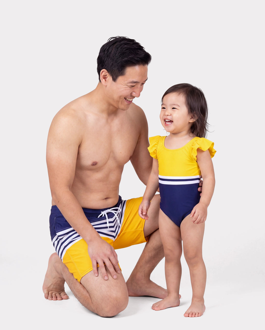 Daddy & Daughter Stripe & Colorblock Spliced One Piece Swimsuit or Swim Trunks Shorts ColorBlock