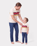 Daddy & Son Casual Outfit Colorblock Polo Collar T-shirt or Floral Print Flutter Sleeveless Dress Set Orange red