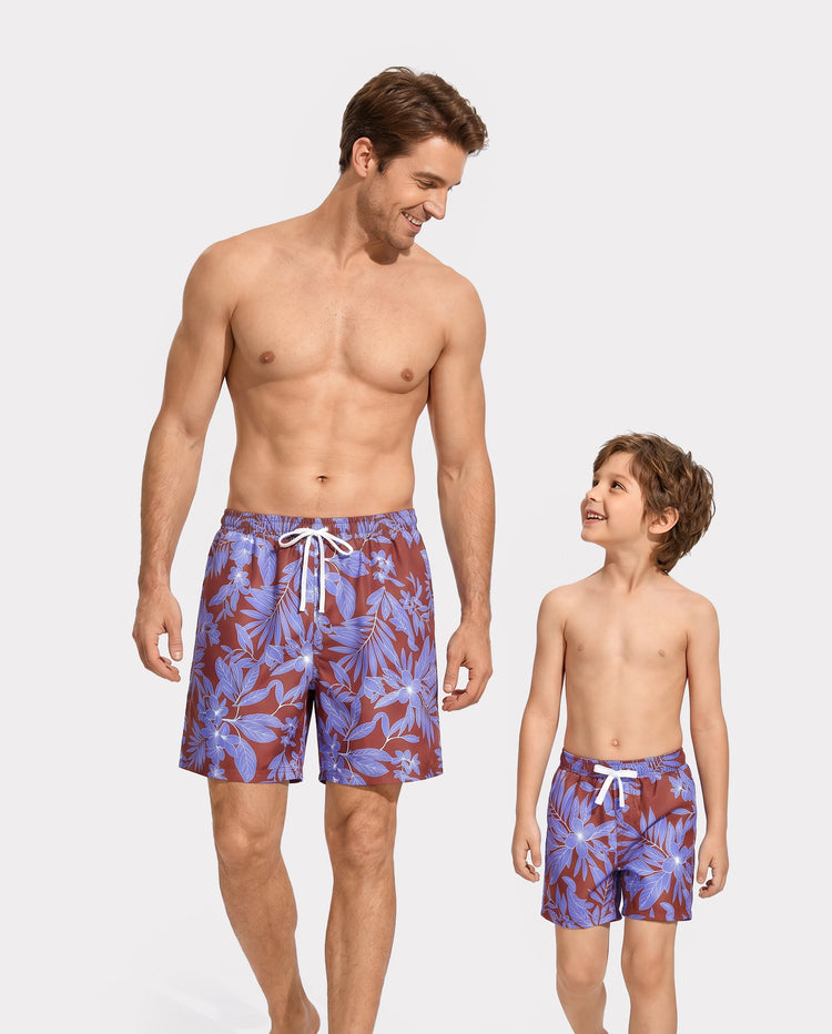 Familien-Matching-Badebekleidung mit tropischem Blattprint – Cut-out Einteiler & Badehosen-Set in Mehrfarbig.
