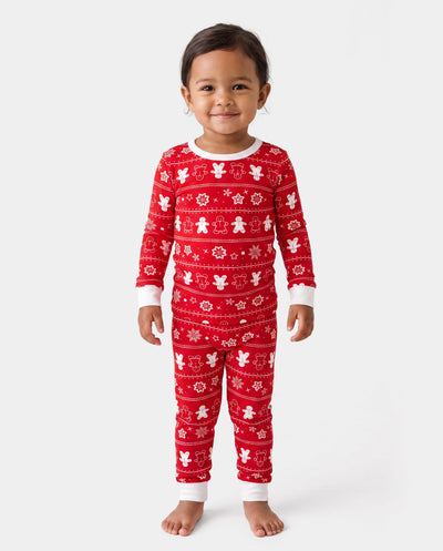 Pyjama de Noël/Halloween 2 pièces en bambou avec imprimé enfantin pour bébé/enfant (coupe ajustée) Rouge