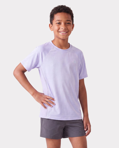PatPat Rapidair activewear Kids Boy/Girl Athletic Quick-Dry & Instant-Cooling UPF 100+ Rash Guard T-Shirt Light Purple