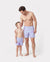 Daddy & Son Trendy Purple & Blue Wave Print Swim Trunks Purple