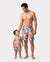 Daddy & Daughter Orange and All Over Tropical Plant Print Splicing Ruffle One-Piece Swimsuit and Swim Trunks Shorts Orange color