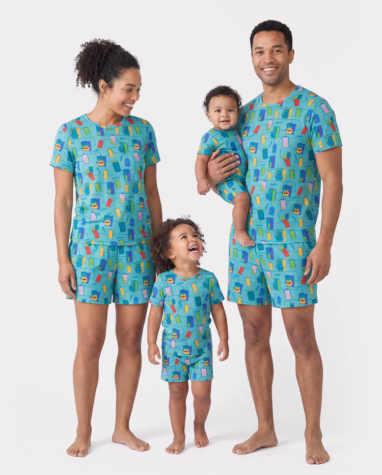 Bamboo Family Pajamas Cartoon Print Short-sleeve Matching Pajama set ( Snug-Fitting for Children ) Green