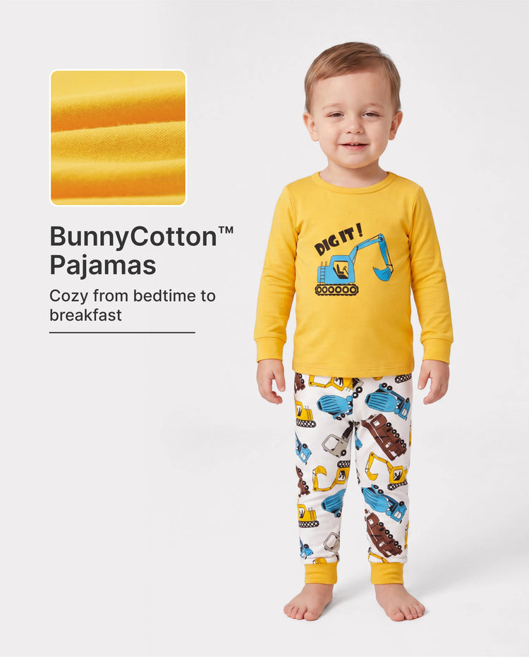 Kleinkind / Kinder 4-teiliger Pyjama aus Bio-Baumwolle 4-in-1 PJ Snug Fit Pjs für Mädchen / Jungen gelb