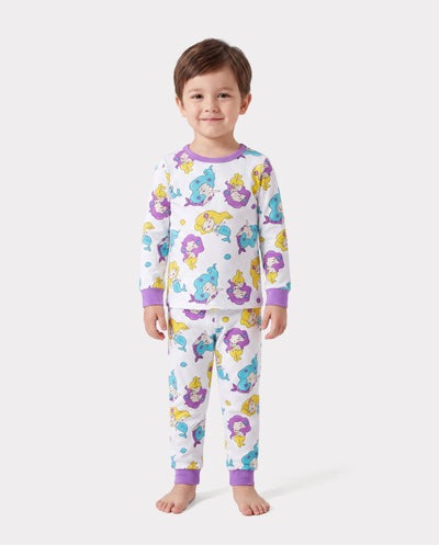 Toddler / Kids 2-piece Organic Cotton Pajamas with Childlike Print Snug fit Pjs for Girls / Boys White