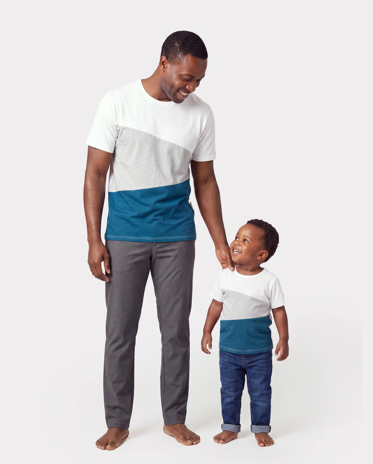 Daddy & Son Short-sleeve Colorblock T-shirts Sets Azure-
