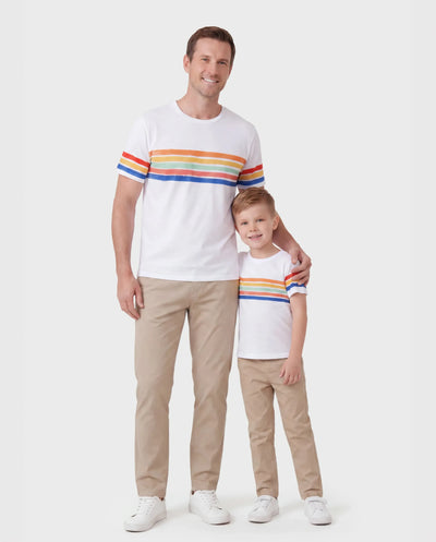 Daddy and Me Colorful Striped Short-sleeve T-shirts Sets Original White
