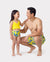 Daddy & Daughter Yellow Leaf Print Swim Trunks or Ruched Flutter Sleeve Bikini with Optional Swim Cover Up Yellow