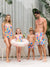 Family Matching Seashell & Starfish Print Swimsuits Ruched One-Piece & Swim Trunks Set Multi-color