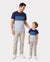 Daddy & Son Outfits Blue Floral Print Dress & Color Block Tee Set, Mommy Daddy and Me Summer Beach Vacation Coordinates Blue