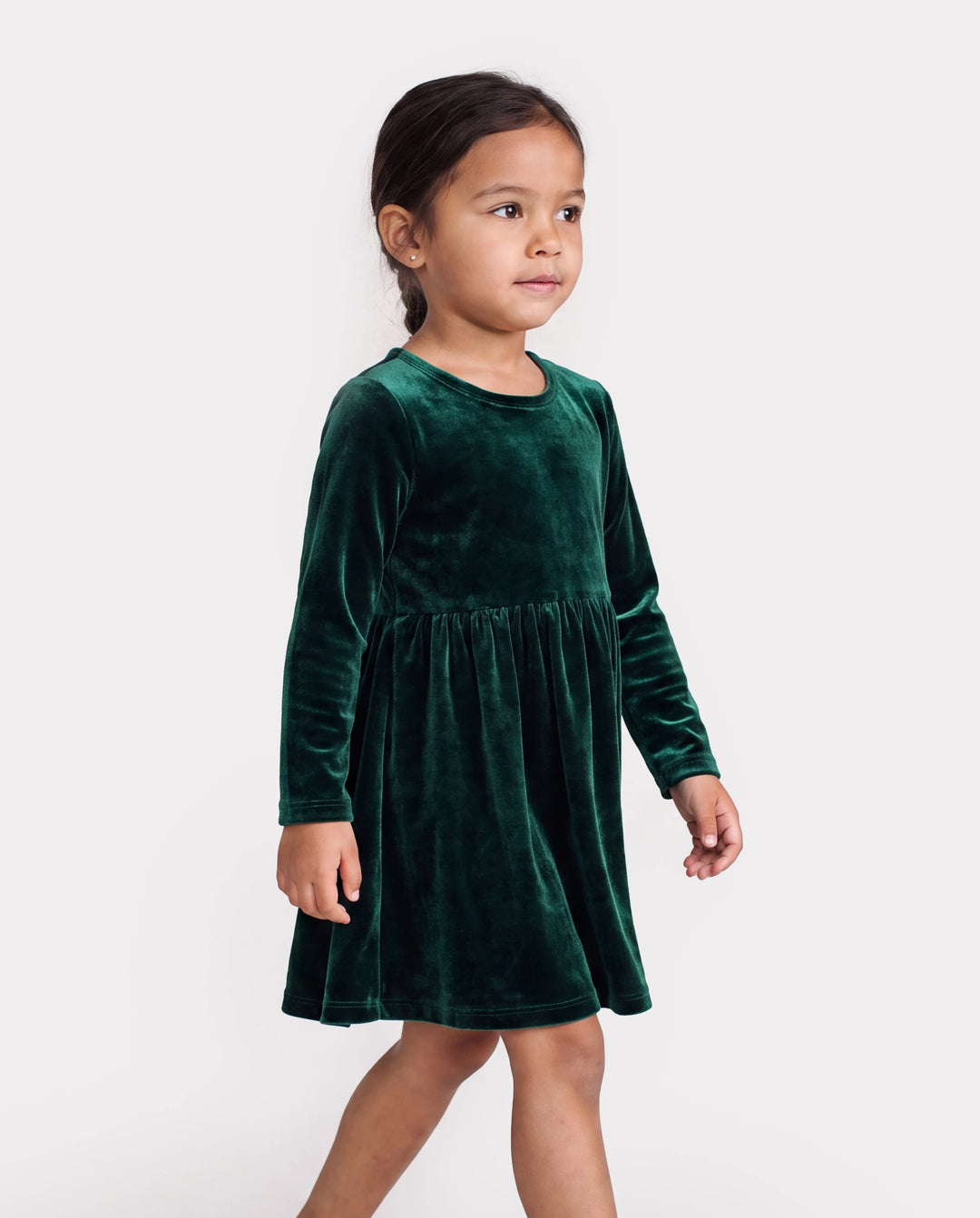 Christmas Sweet Toddler Girl Solid color Velvet material Dress Set Green