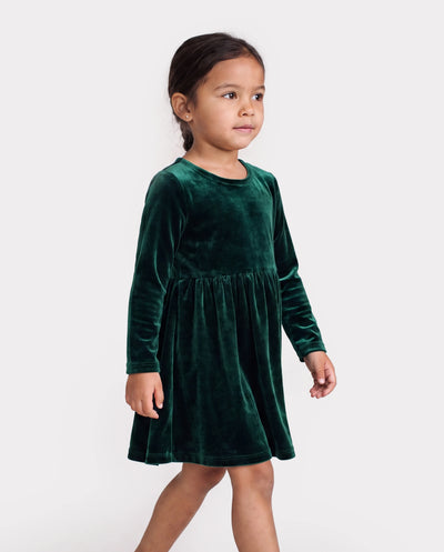 Christmas Sweet Toddler Girl Solid color Velvet material Dress Set Green