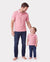 Daddy and Me Family Matching Outfits Set Solid Color Short-sleeve Polo Collar Shirt or Flower Print Hollow out Dress  Pink