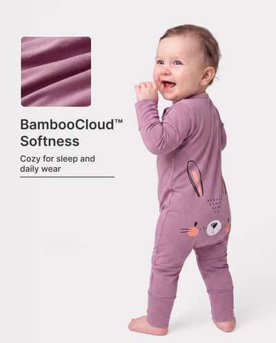 Grenouillère violette à motif animalier en bambou pour bébé garçon/fille, fermeture éclair double sens