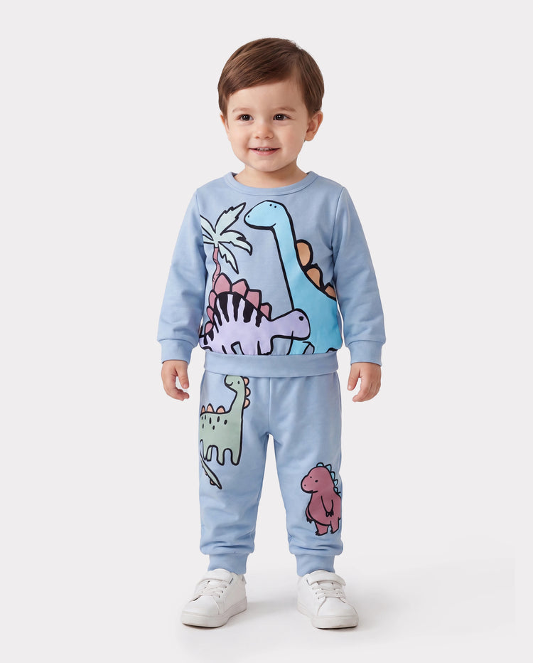 Baby Jungen Kleidung 2pcs Dinosaurier / Fahrzeugdruck Sweatshirt und Hosen Set Grau blau