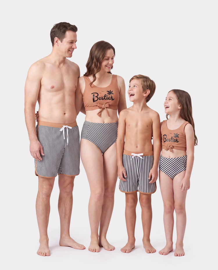 Bikini de tirantes con estampado de rayas verticales y cordón ajustable para toda la familia, color caqui