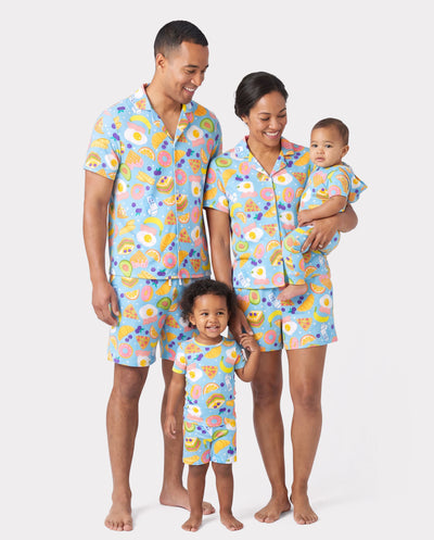 Family Matching Bamboo Pajamas Soft Bamboo Viscose PJs for Men Women Kids Toddler, Fun Food & Fruit Print Short-sleeve Sleepwear Blue