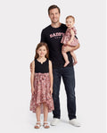 Daddy & Daughter Cotton T-Shirt & Dress Set Daddy / Mini Print Black Tee for Dad and boy, Floral Print splicing Dress for Mom, girl and Baby, Perfect for Summer Family Outings Black