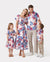 Tropical Floral Family Matching Outfits Pink Blue Leaf Print Short-sleeve Shirt or One Shoulder Smocked top and Skirt Co-ord Set for Vacation, Cruise, Beach White