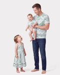 Daddy & Daughter Cotton Outfits Set Green Striped T-Shirt and Dress Set for Dad, Mom, Kids & Baby, Perfect for Summer Family Outings & Photos Green