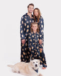 Christmas Matching Family Satin Pajamas Gingerbread Print Navy