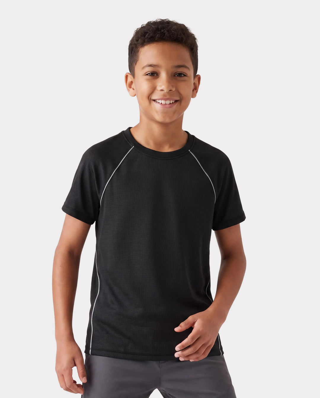 PatPat Lightflow Activewear Kid Boy Athletic Breathable Air-Grid Ultra Lightweight Short Sleeve T-Shirt Black