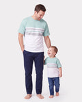 Daddy & Son T-Shirt & Dress Set Polka Dot Puff-sleeve Dress for Mom, Daughter & Baby, Color Block Cotton Tee for Dad & Son, Perfect for Family Outings & Photos Light Green