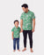 Daddy & Son Outfits Set Floral Print Short-sleeve Collar Shirt or Strappy Smocked  Dress for Summer Vacation Green