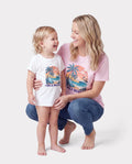 Mommy & me "Family Vacation" Graphic Cotton Tees Tropical Surf Print T-Shirt Multi-color