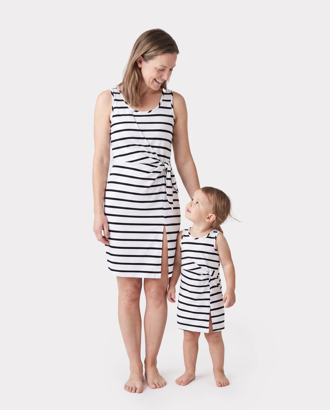 Mommy & me Cotton Set Strap Bodycon Dress Black+White