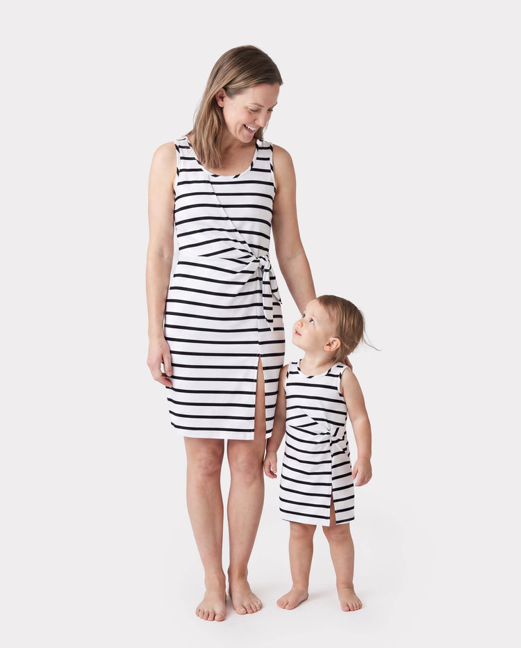 Mommy & me Cotton Set Strap Bodycon Dress Black+White