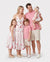 Family Matching Outfits Set Solid Color Short-sleeve Polo Collar Shirt or Flower Print Hollow out Dress  Pink